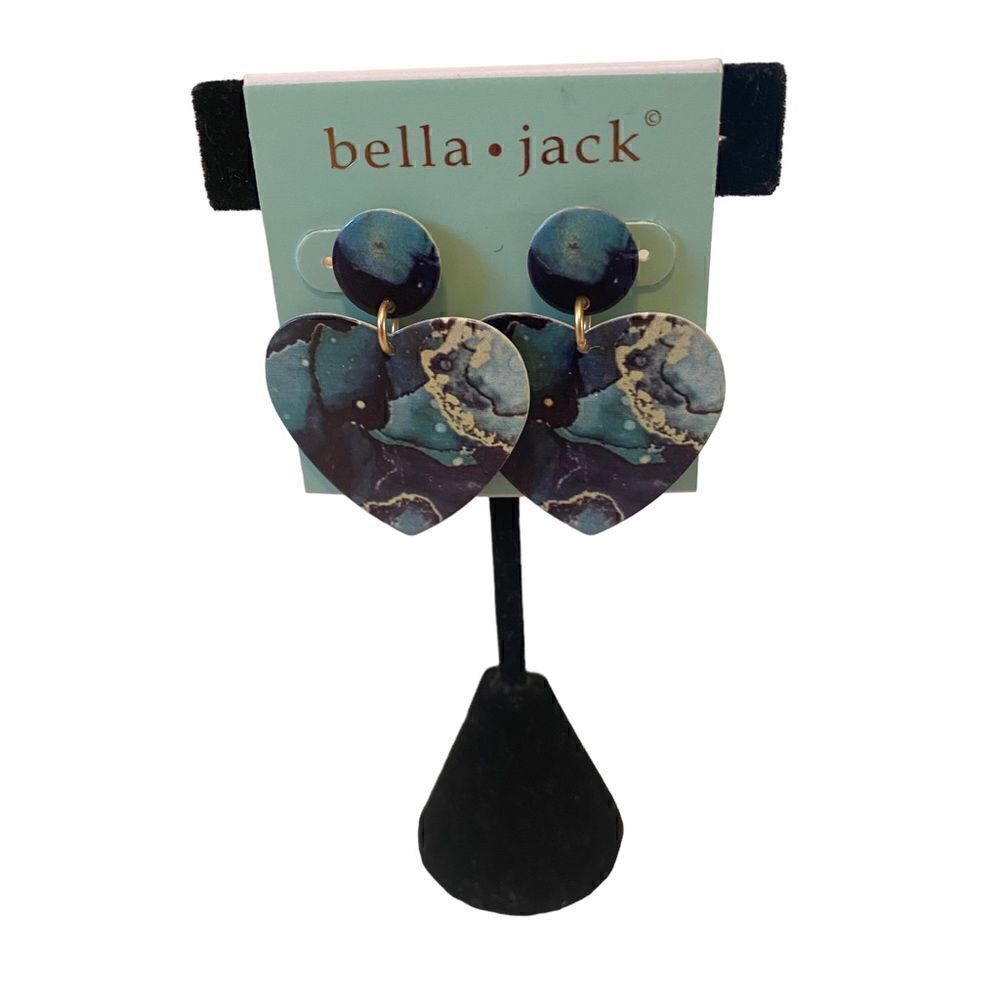 bella•jack Metal Heart Shaped Drop Earrings In Great Shades Of Blue & Beige